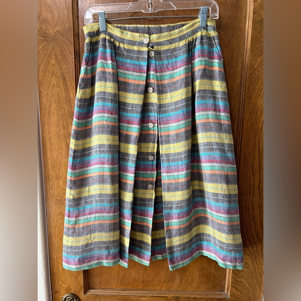 Striped Multicolor Button-Front Skirt